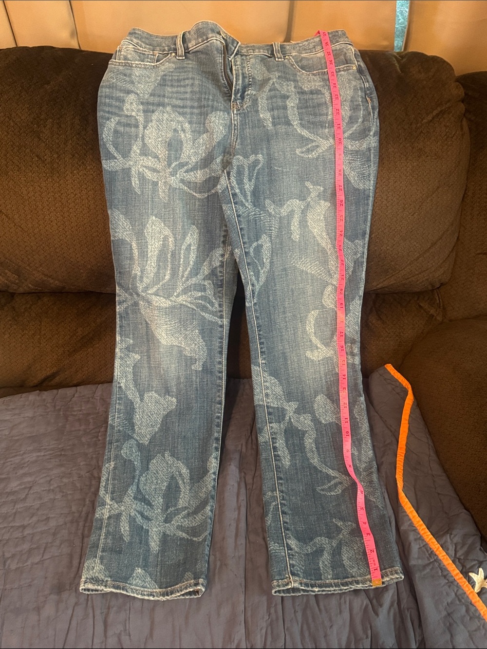 Chico's Blue Floral-Print Wide-Leg Jeans